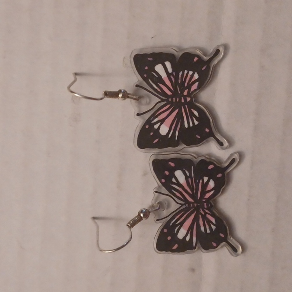 4/$60 New Black & Pink Butterfly Pair of Earrings - Hand-Made